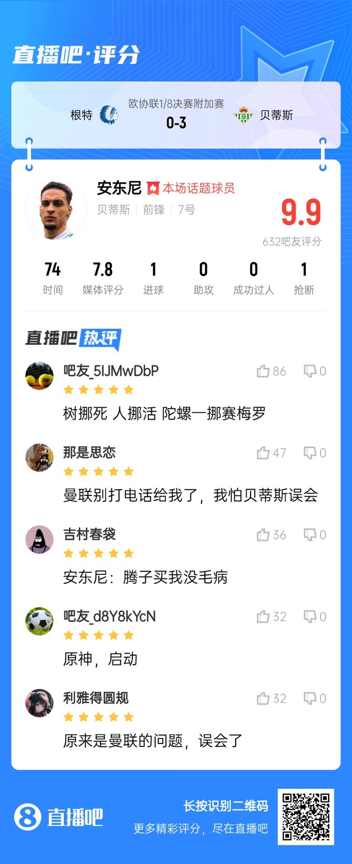  安東尼兜射圓規(guī)畫?。“捎言u(píng)分9.9：樹(shù)挪死人挪活 陀螺一挪賽梅羅