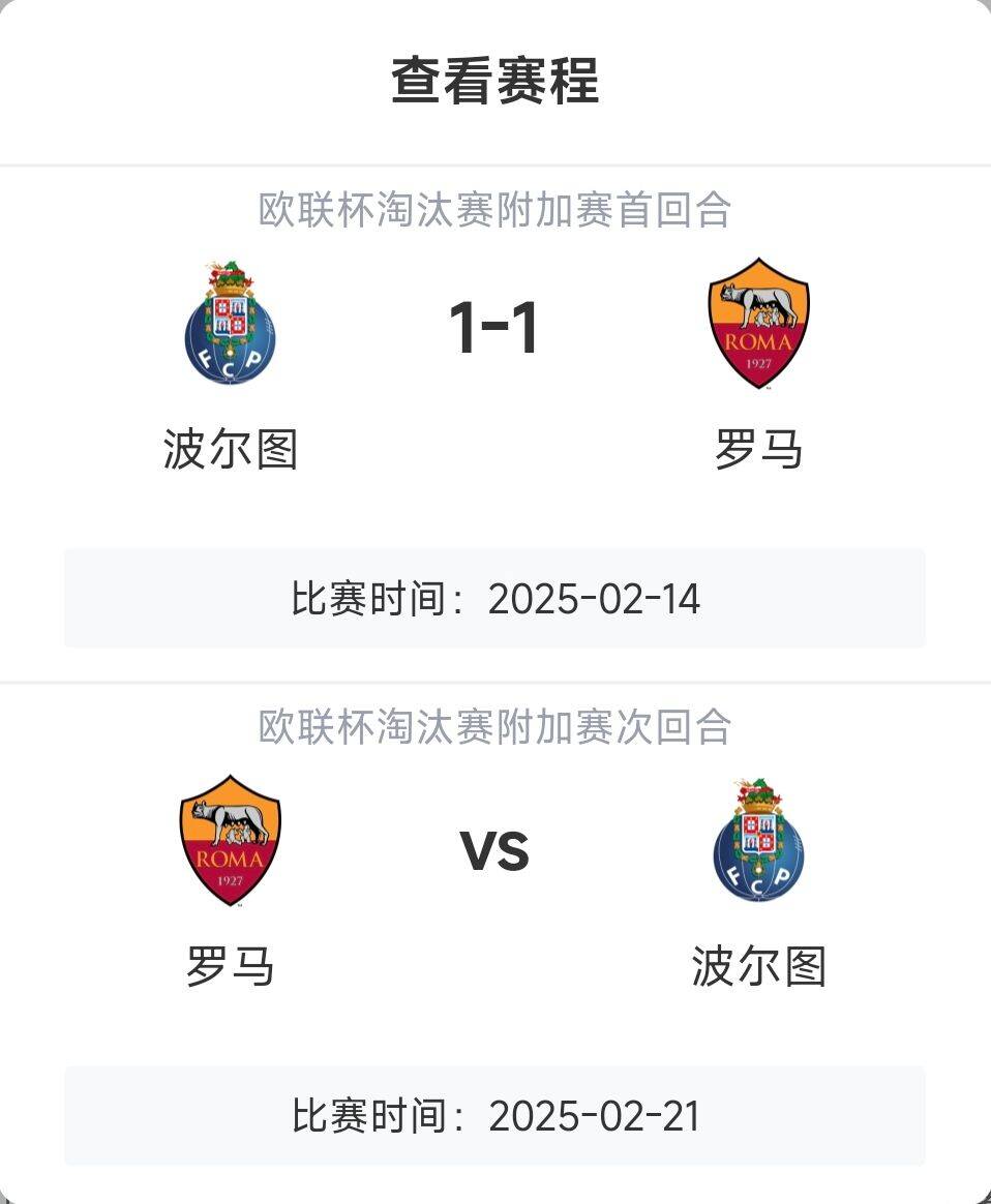  羅馬頂得住嗎？意甲歐戰(zhàn)8隊3隊直通4隊出局，羅馬首回合1-1波爾圖