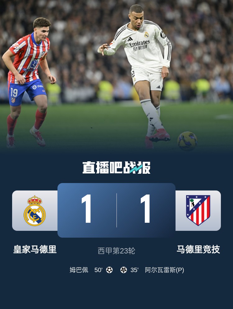  4平1負(fù)！皇馬聯(lián)賽對(duì)馬競(jìng)已5場(chǎng)不勝，4次戰(zhàn)成1-1